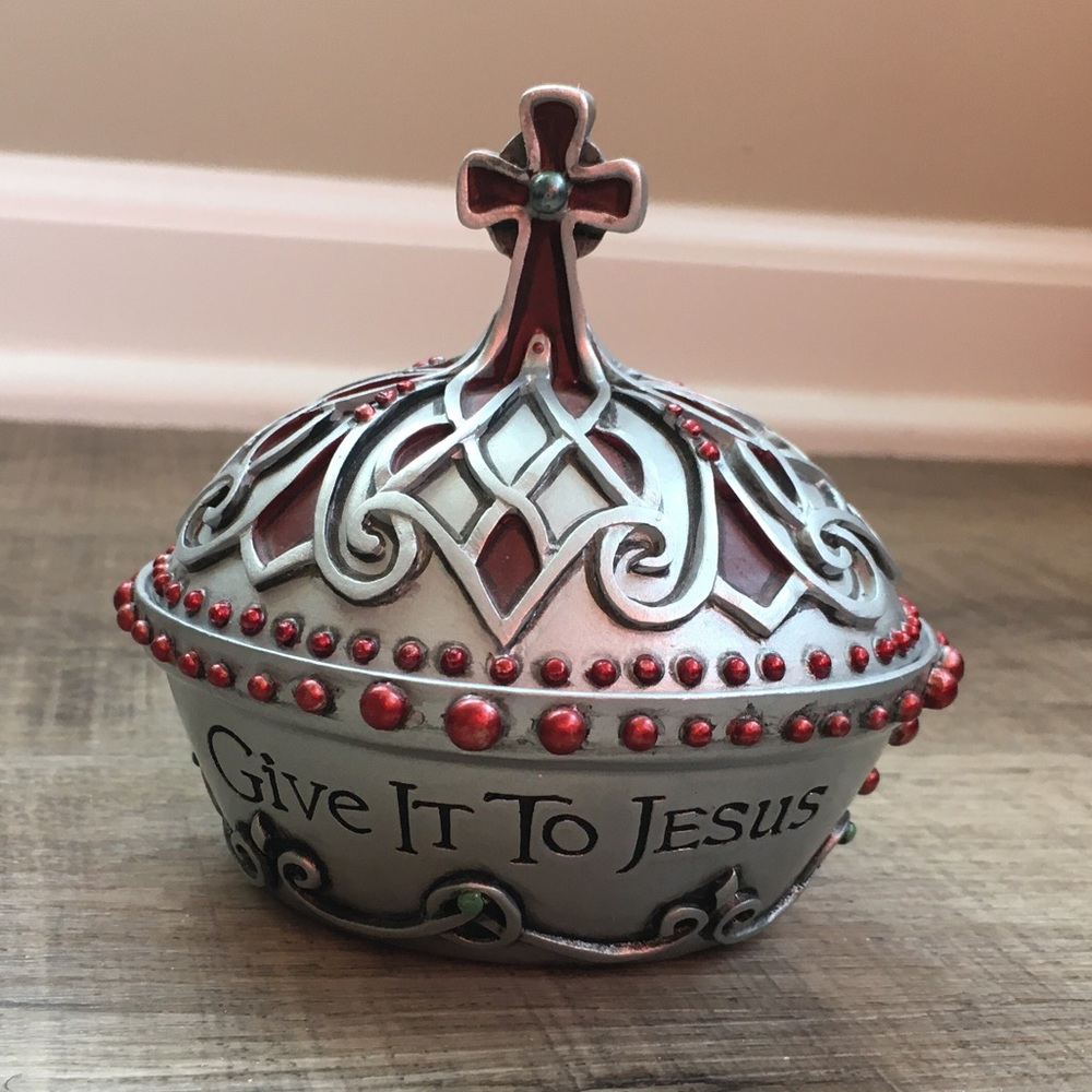 Give It To Jesus Vintage Trinket Box, Silver Painted Prayer Box